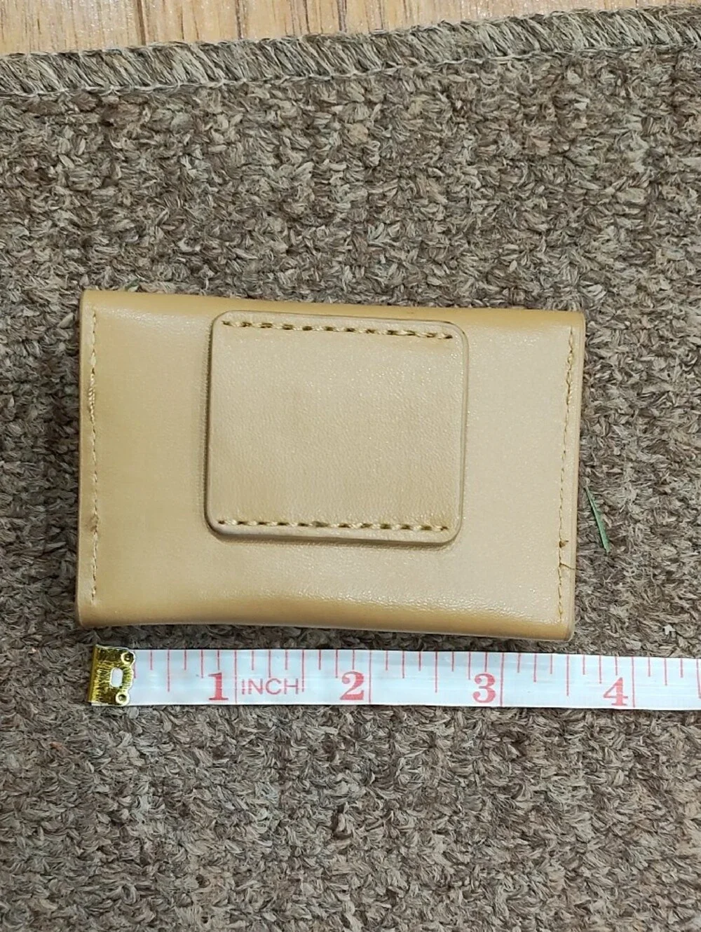 Beige Studded Mini Faux Leather Wallet